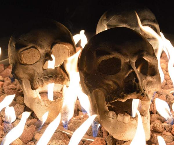 Human Skull Fire Log